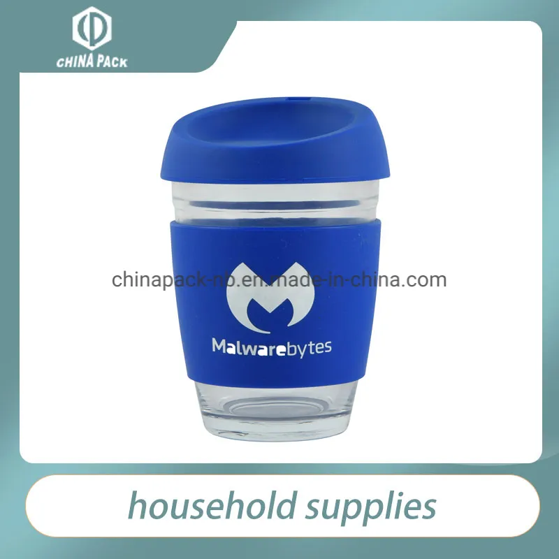  8oz 재사용 가능한 유리 커피 컵;  뚜껑 포함;  여러 가지 색상 옵션